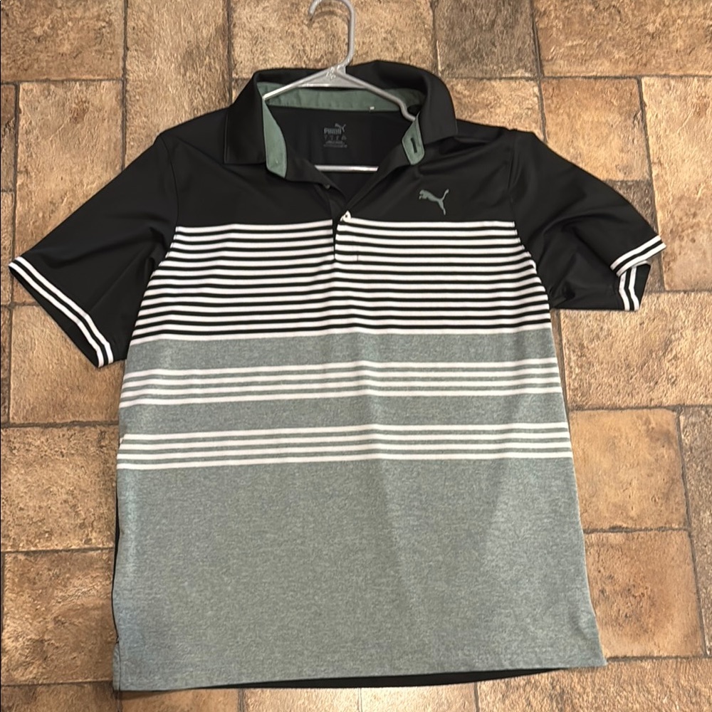 Puma Black and Gray Polo Shirt with Modern Stripes